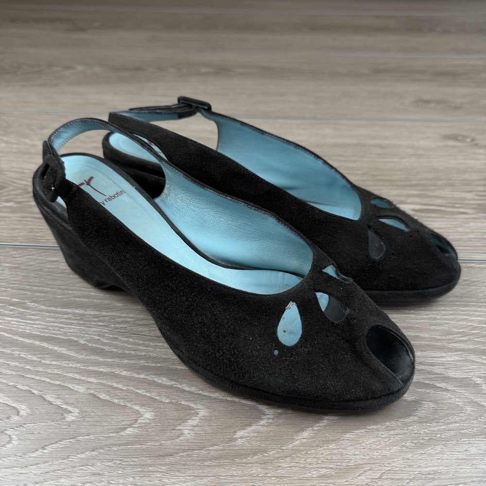 Thierry Rabotin Women's Catu‎ Slingback Peep Toe Wedges Black Size 39 US 8.5